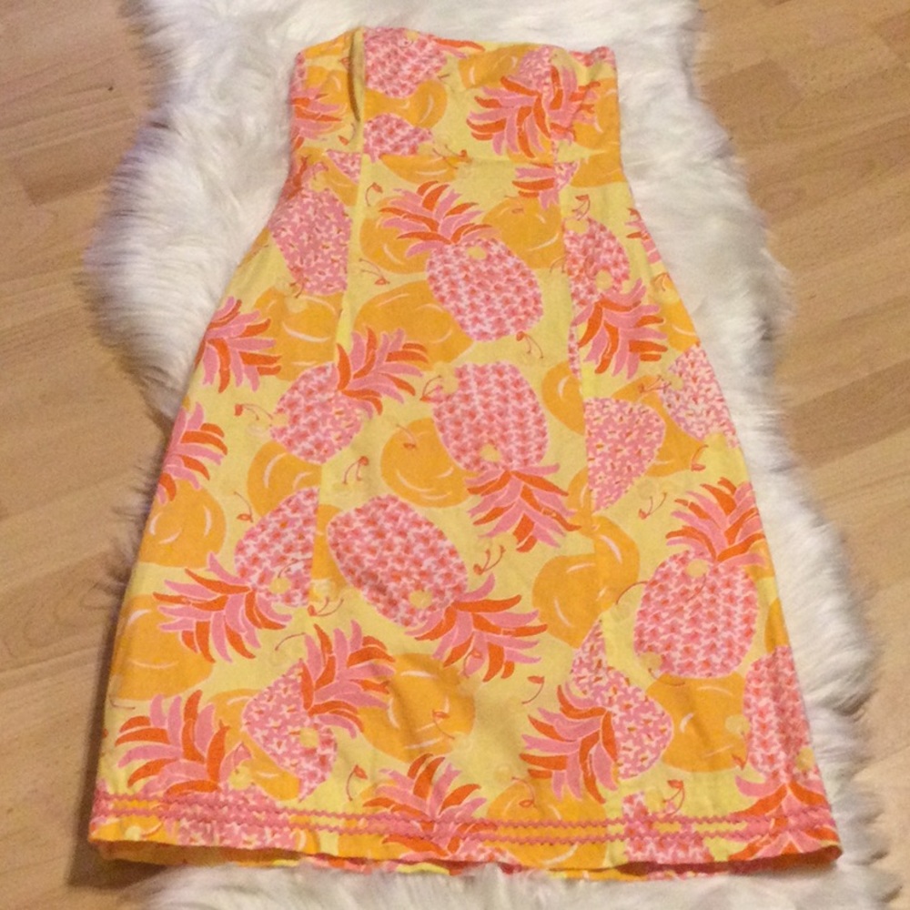 Vintage Lilly Pulitzer Dress Sunrise Pina Colada Print Sabrina Strapless… - Picture 2 of 10